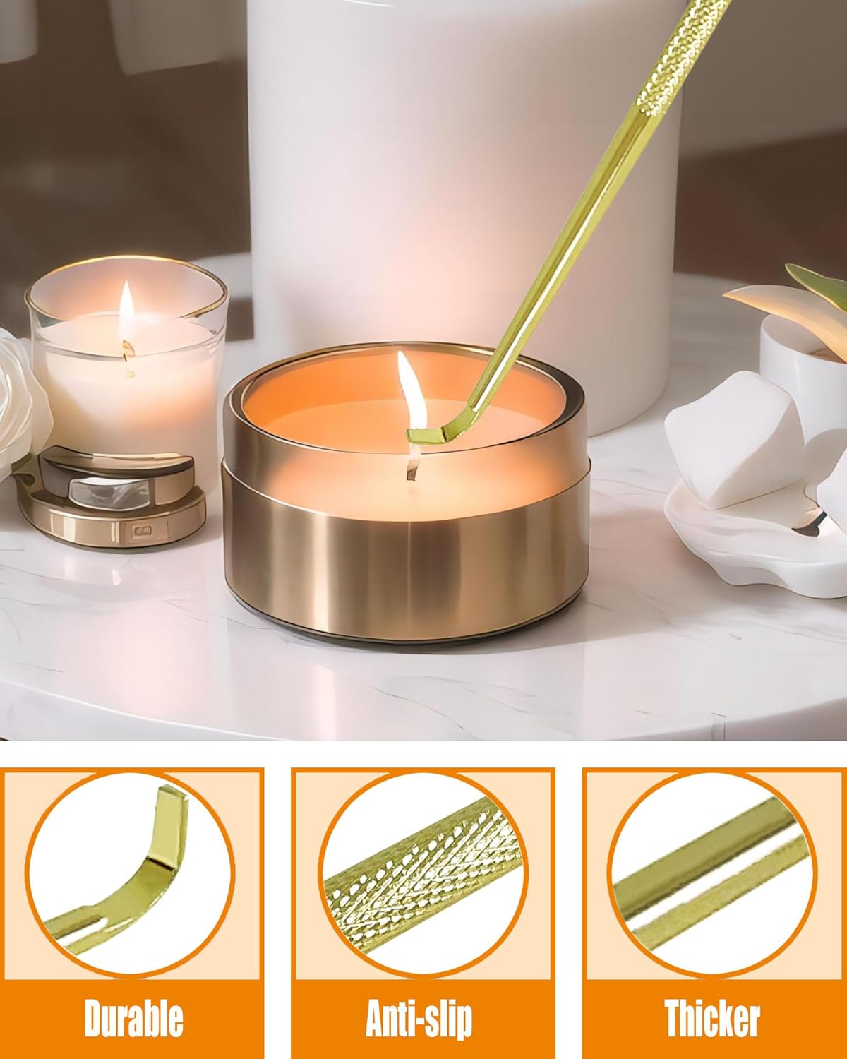 4 in1 Candle Accessory Set with Rechargeable Candle Lighter, Candle Wick Trimmer, Candle Wick Snuffer, Candle Wick Dipper, Candle Care Kit (Gold)
