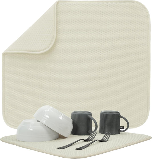 S&T INC. Dish Drying Mat, 16” x 18”, Absorbent Microfiber Kitchen Counter Mat, Drying Pad for Dishes, Utensils, Pots and Pans, Large, Diamond Texture, Cream