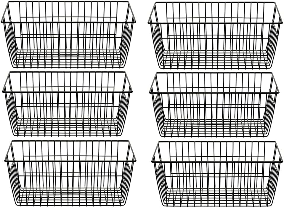 SANNO Wire Storage Baskets Freezer Baskets Farmhouse Organizer Storage Bins Large Organizer Bins for Storage, Office, Bathroom, Pantry Organization Storage Bins Rack with Handles 6 Pack