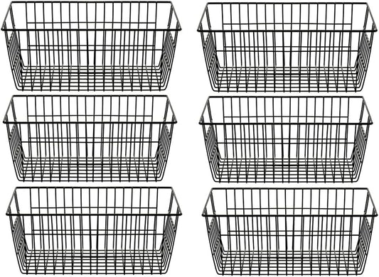 SANNO Wire Storage Baskets Freezer Baskets Farmhouse Organizer Storage Bins Large Organizer Bins for Storage, Office, Bathroom, Pantry Organization Storage Bins Rack with Handles 6 Pack
