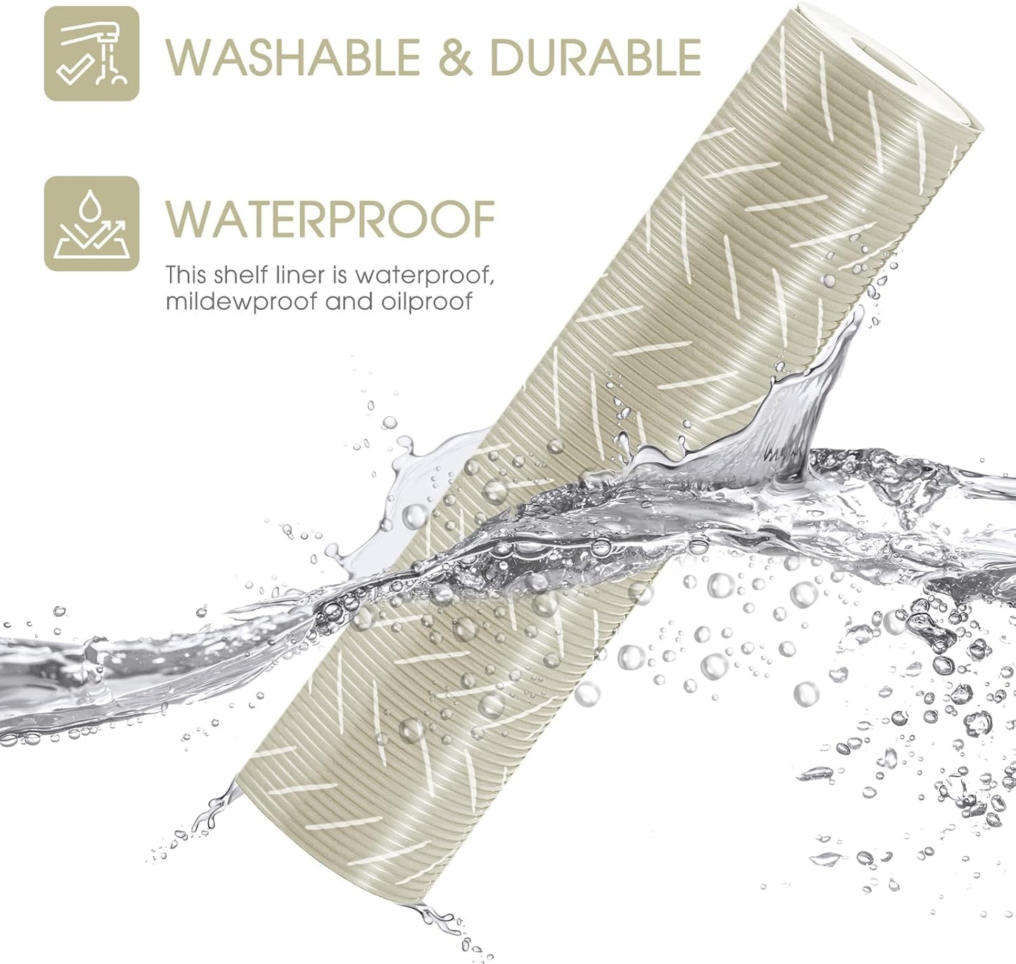 Glotoch Premium Non Slip Shelf Liner, Non Adhesive Drawer Liner, Waterproof Shelf Liners for Kitchen Cabinets, Drawer, Fridge, Wire Shelving, Pantry-12" X240", Heavy Duty, Beige Herringbone