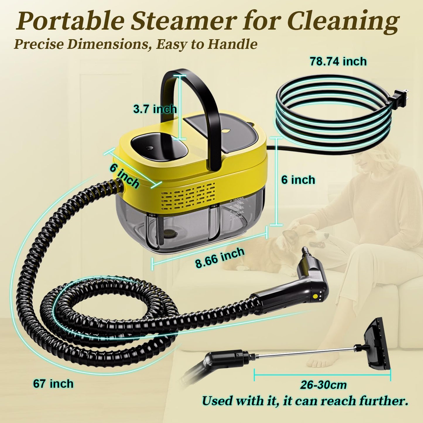 Steam Cleaner,15s Heat-Up,1.6L Tank,3-Level Adjustable Handle,2500W Steamer for Cleaning,Portable Steamer for Cleaning with 16PCS Accessories,Steam Cleaner for Home,Grout,Tile,Couch,Car,Dirt,Grease