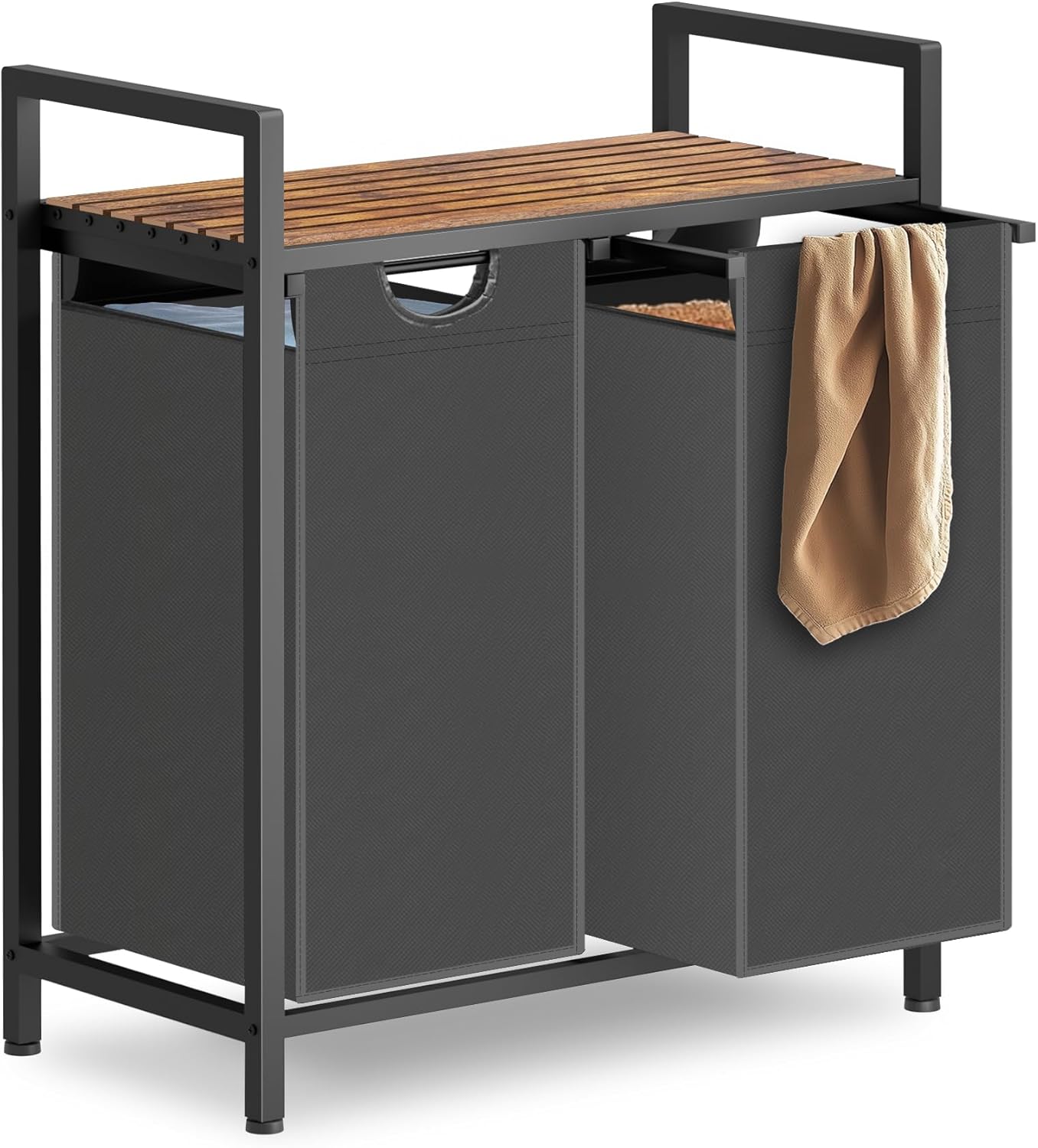 Laundry Hamper, Laundry Sorter with 2 Pull-Out Removable Oxford Fabric Bags Cloth Laundry Basket 2 x 10 Gallons (Grey and Rustic Brown)