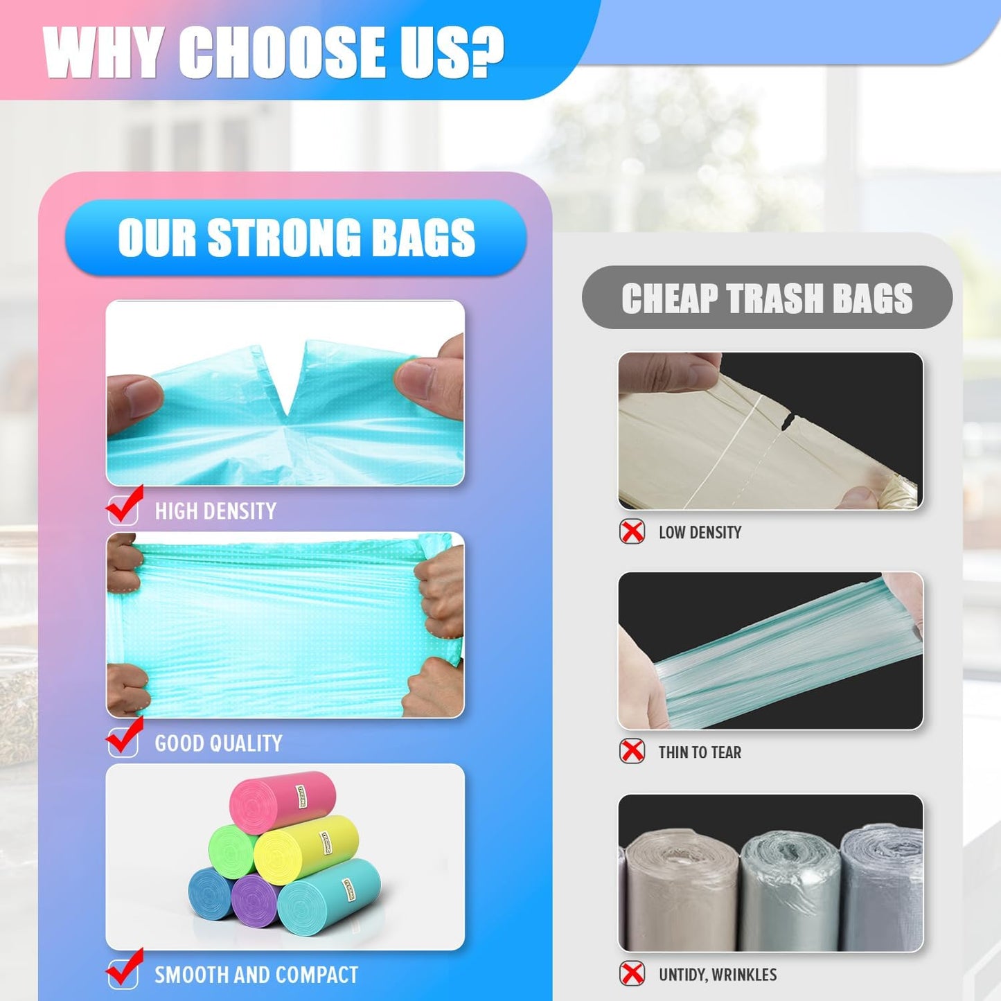 300 Count 5 Gallon Trash Bags - 18 Liter Colored Small Garbage Bags Unscented Wastebasket Liners 0.94 Mil Thick & Leakproof for Home Office Bedroom Bathroom