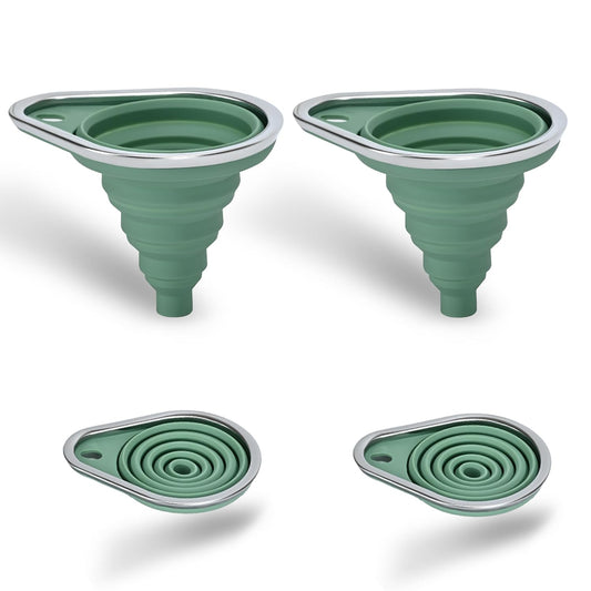 New Upgraded Small Silicone Collapsible Funnel Set with Stainless Steel Rim, 2 Pack Kitchen Gadgets Accessories for Filling Bottles,Dry & Liquid Ingredients