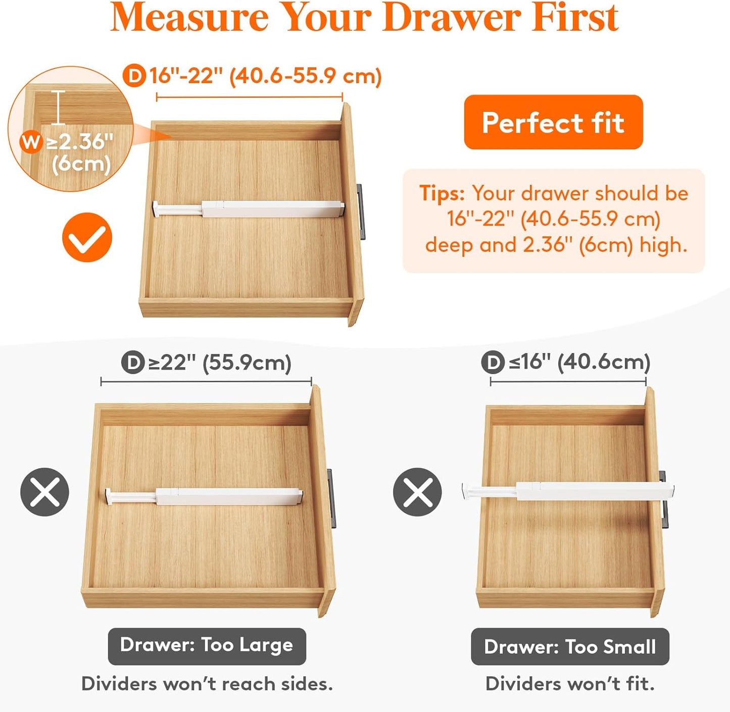 Lifewit 10 Pack Kitchen Drawer Dividers 2.36" High, 16"-22" Adjustable Drawer Organizer for Utensils/Clothes/Makeup, Plastic Expandable Separators in Dresser/Bedroom/Bathroom/Office Storage