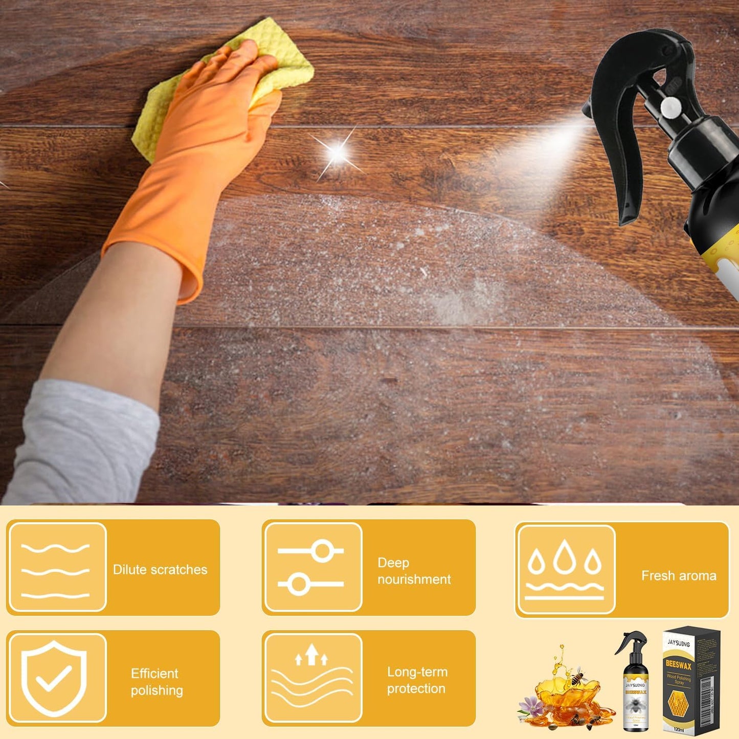 2PCS Natural Beeswax Care Spray & Restorer, The Original Beeswax Spray, Wood Seasoning Beewax For Furniture Floor, for Furniture, Floor, Tables, Cabinets