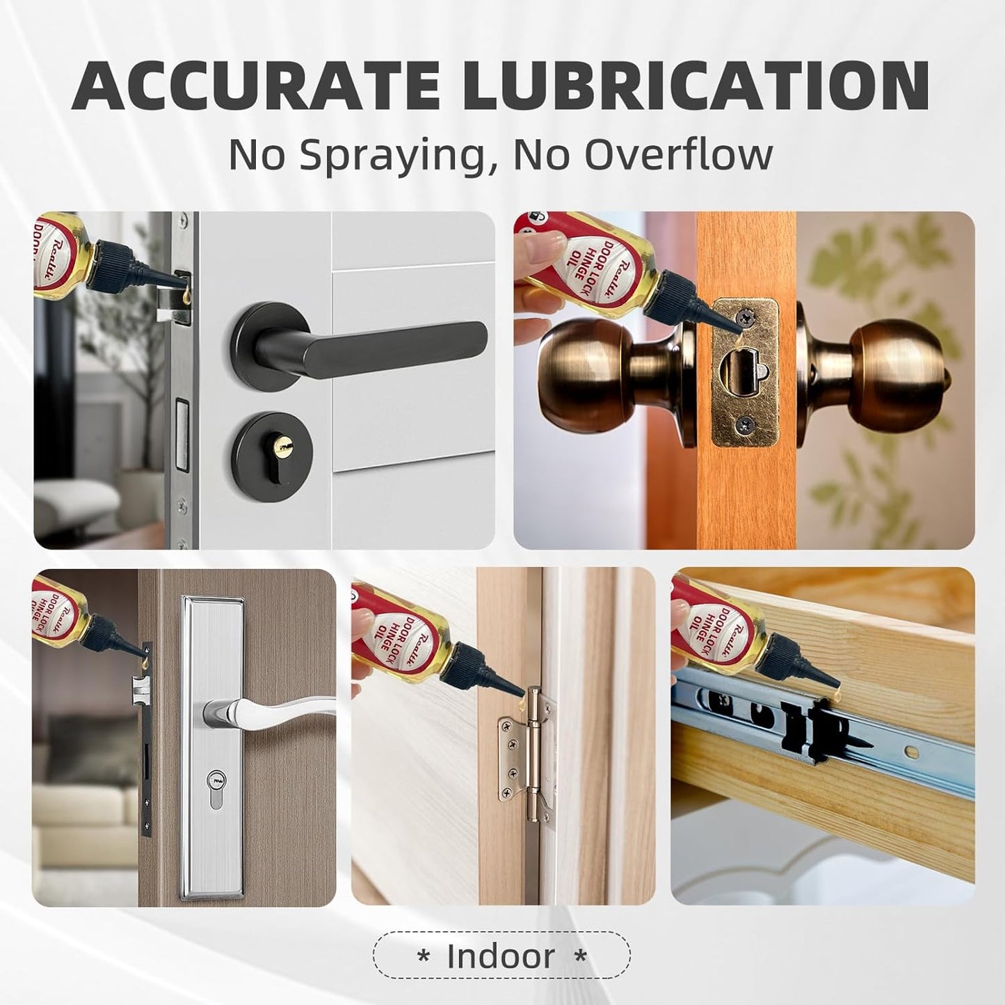 Realth Garage Door Lubricant -Lock Lubricant Keyhole, Great for Squeaky Hinges,Chains, Long-Lasting, Non-Toxic, Rust-Resistant Liquid Wrench with Precision Oiler Needle(100ml)