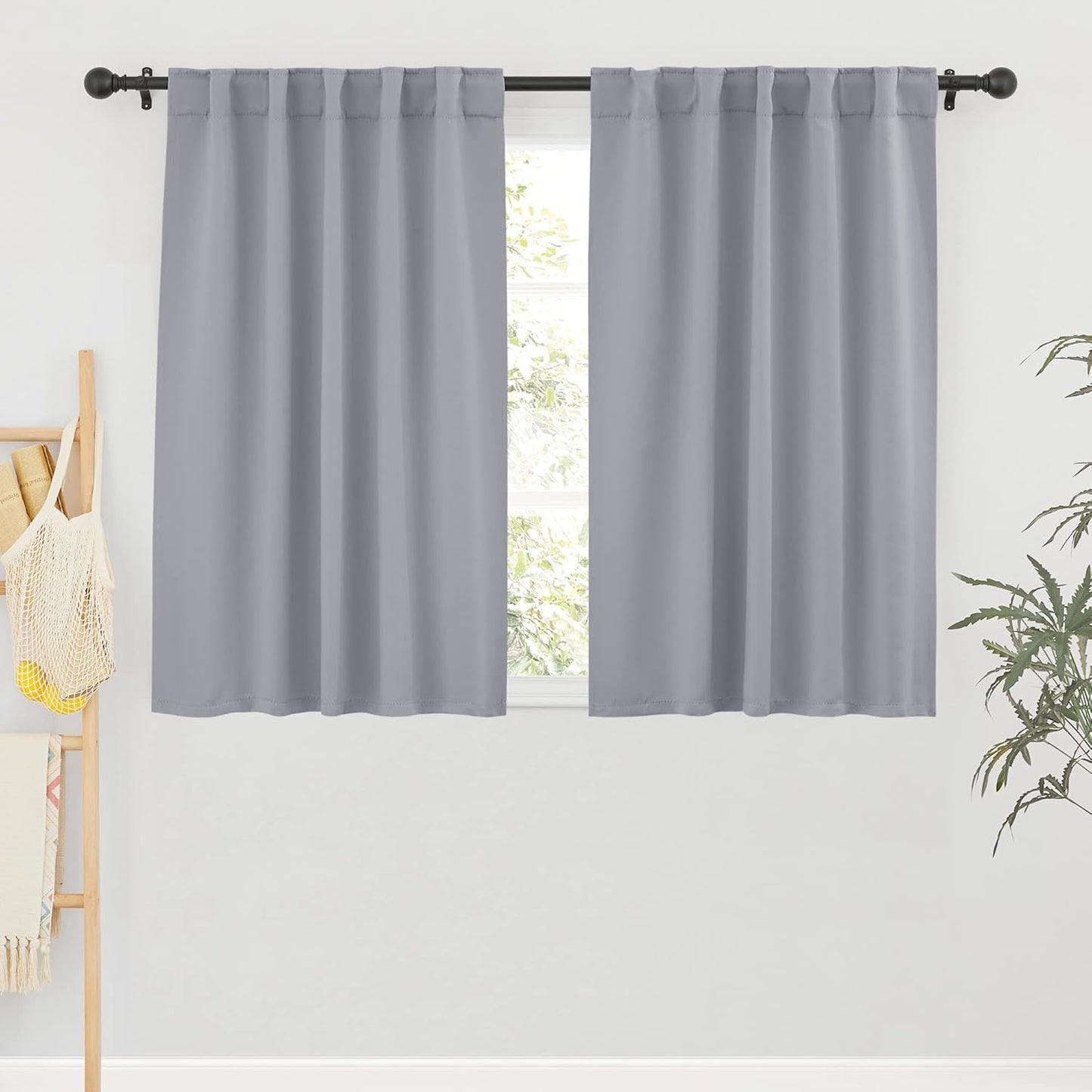 RYB HOME Blackout Curtains for Bedroom - Small Window Treatment Panels Full Privacy Thermal Insultaed Solar Drapes for Bathroom Dining Basement, Wide 42 x Long 45, Silver Grey, 2 Pcs