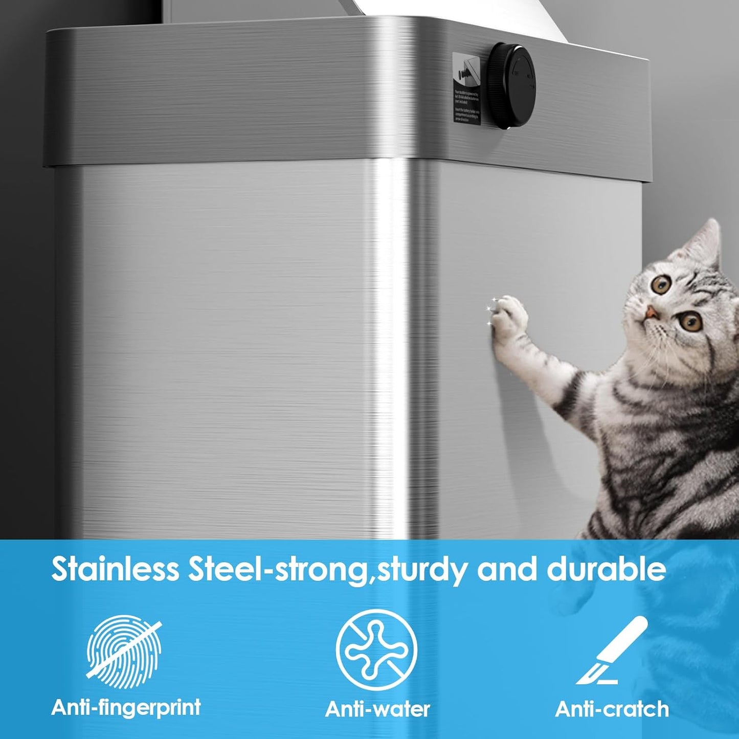 TLSUNNY 16 Gallon Motion Sensor Trash Can,Touchless Automatic Garbage Can,Brushed Stainless Steel Smart Bin,with Bag Holder,Soft Close Lid,for Kitchen,Office,RV,Bedroom,Living Room (Silver, 60L)