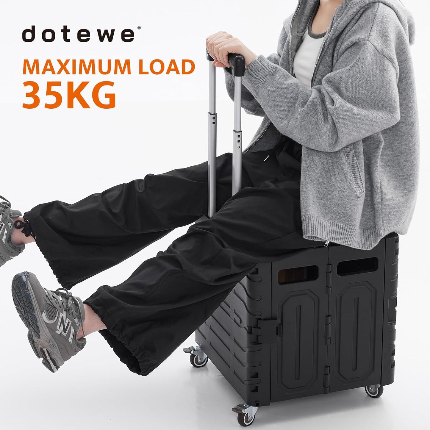 Folding Utility Cart Black Portable Rolling Crate Handcart Foldable Shopping Trolley Collapsible, with Lid, on Wheels, for Grocery, Garden, Office, Storage, Teacher, Tool (Black)