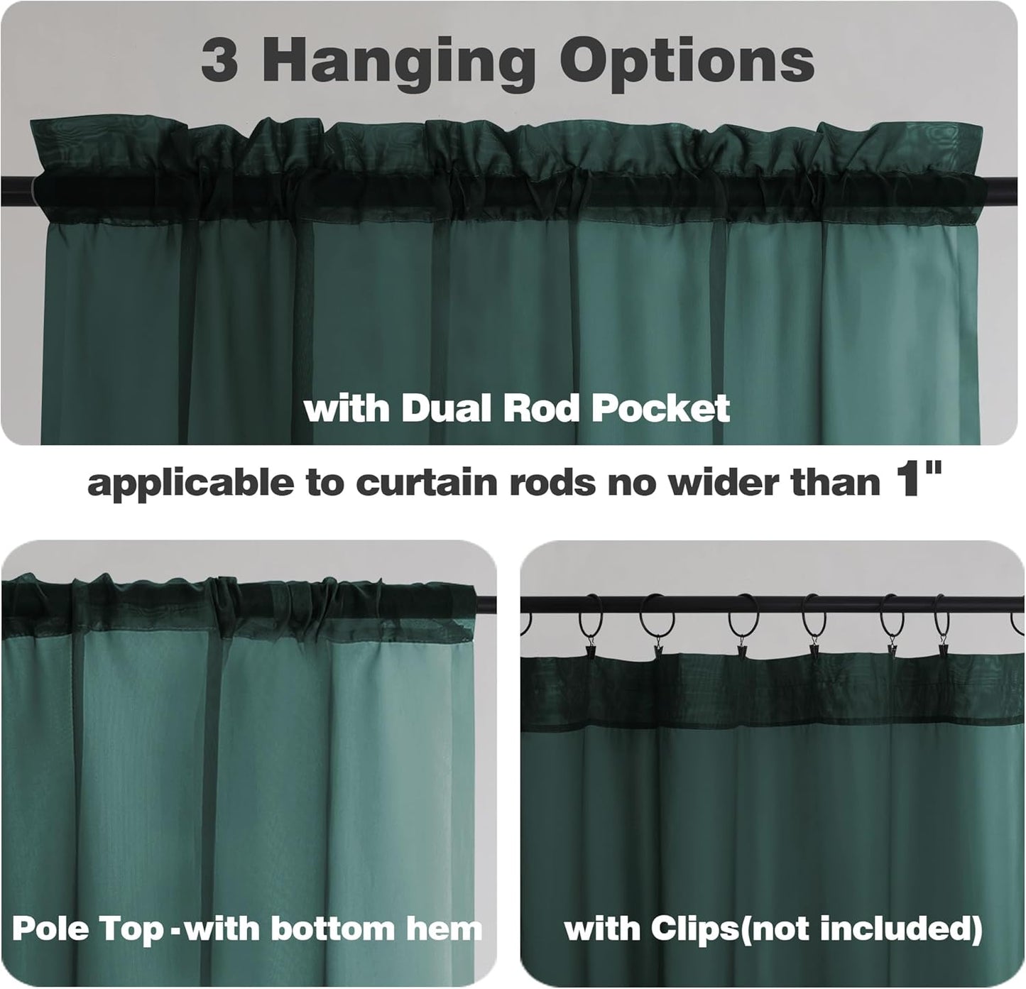 Chyhomenyc Hunter Green Sheer Curtains 78 Inches Long 2 Panels Set for Living Room, Light Filtering Voile Lightweight Bedroom Curtains, Rod Pocket Solid Window Treatment Drapes, Each 42W x 78L