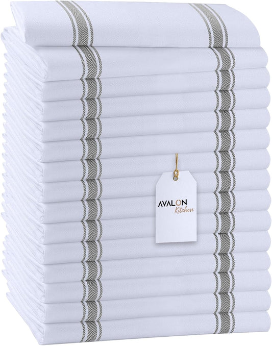 Dish Towels Set (Value Pack of 15) Size 15x25 Inch, 100% Cotton Soft & Absorbent Linen Kitchen Towels, Tea Towels, Reusable Cleaning Cloths for Household Cleaning (Grey)