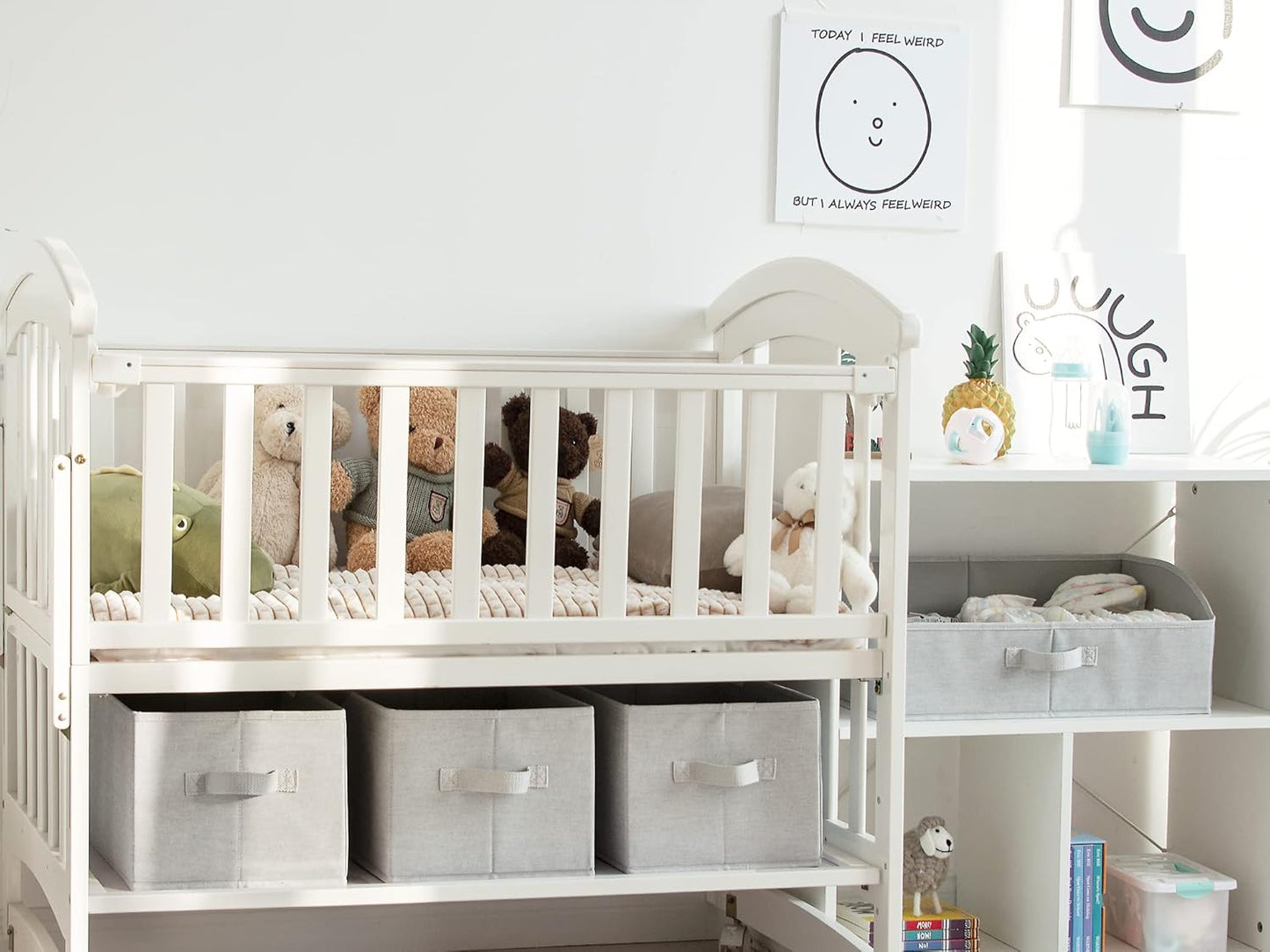 StorageWorks Storage Baskets for Shelves, Foldable Fabric Closet Storage Bins with Handles, Fabric Storage Bins Clothes Organizer, Light Grey, 3-Pack, Large