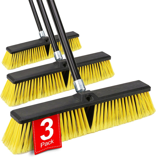 18 Inches Push Broom Outdoor- Heavy Duty Broom with 63" Long Handle for Deck Driveway Garage Yard Patio Concrete Floor Cleaning
