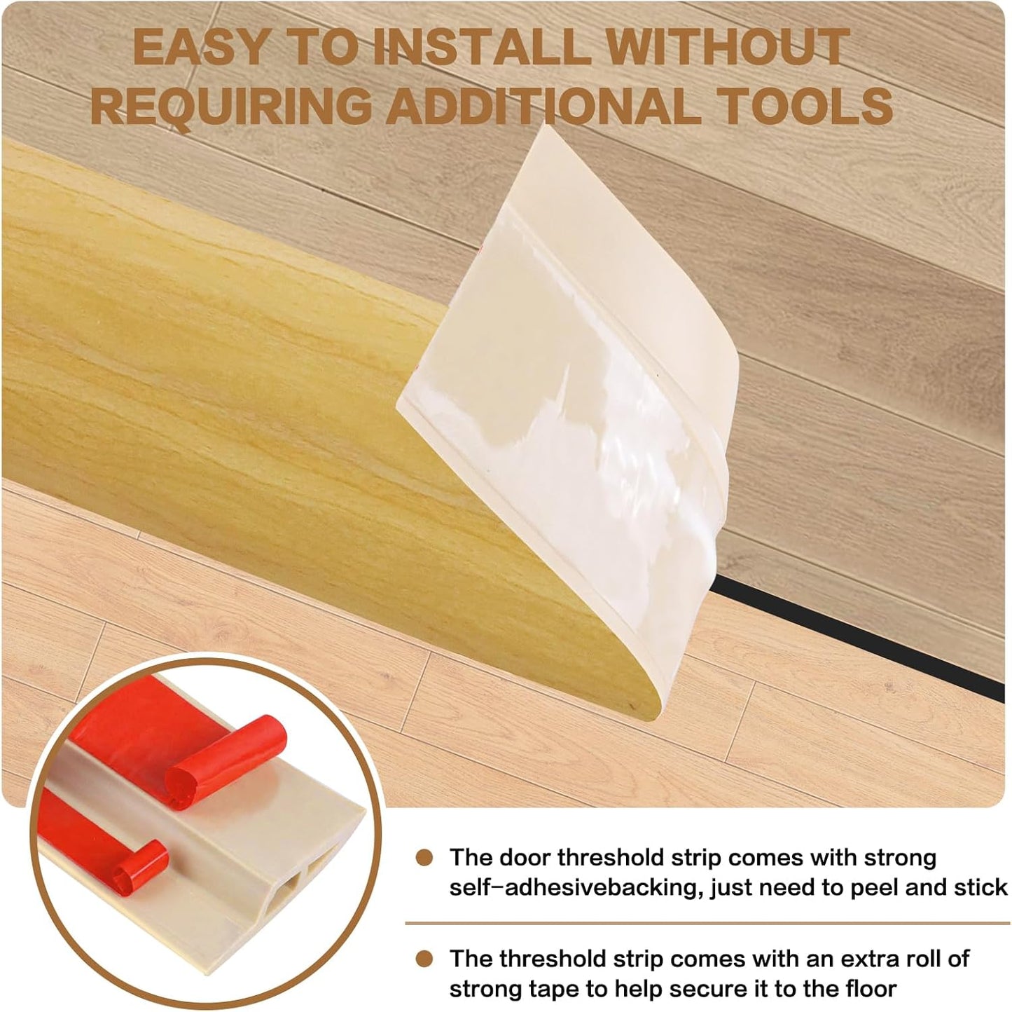 Floor Transition Strip Vinyl Door Threshold Ramp Self Adhesive Carpet Edging Strip Doorway Edge Trim, Overlap Edge Reducer for Laminate Carpet, Floor, Tile (Raw Wood Grain, 2/5" to 3/5", 3.3Ft)