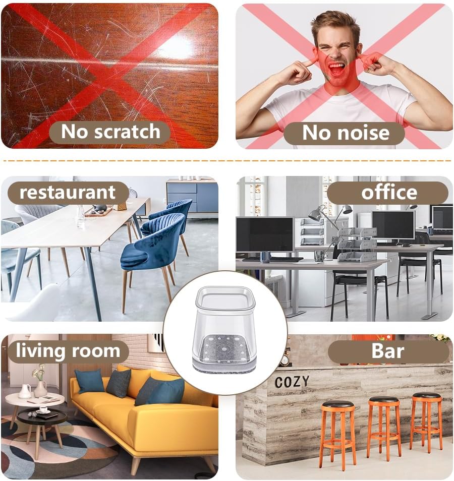 BUMACO Chair Leg Floor Protectors Square Chair Leg Protectors for Hardwood Floors Silicone Pads Covers to Protect Floors Clear-20 Pcs Square S (3/4" to 1")