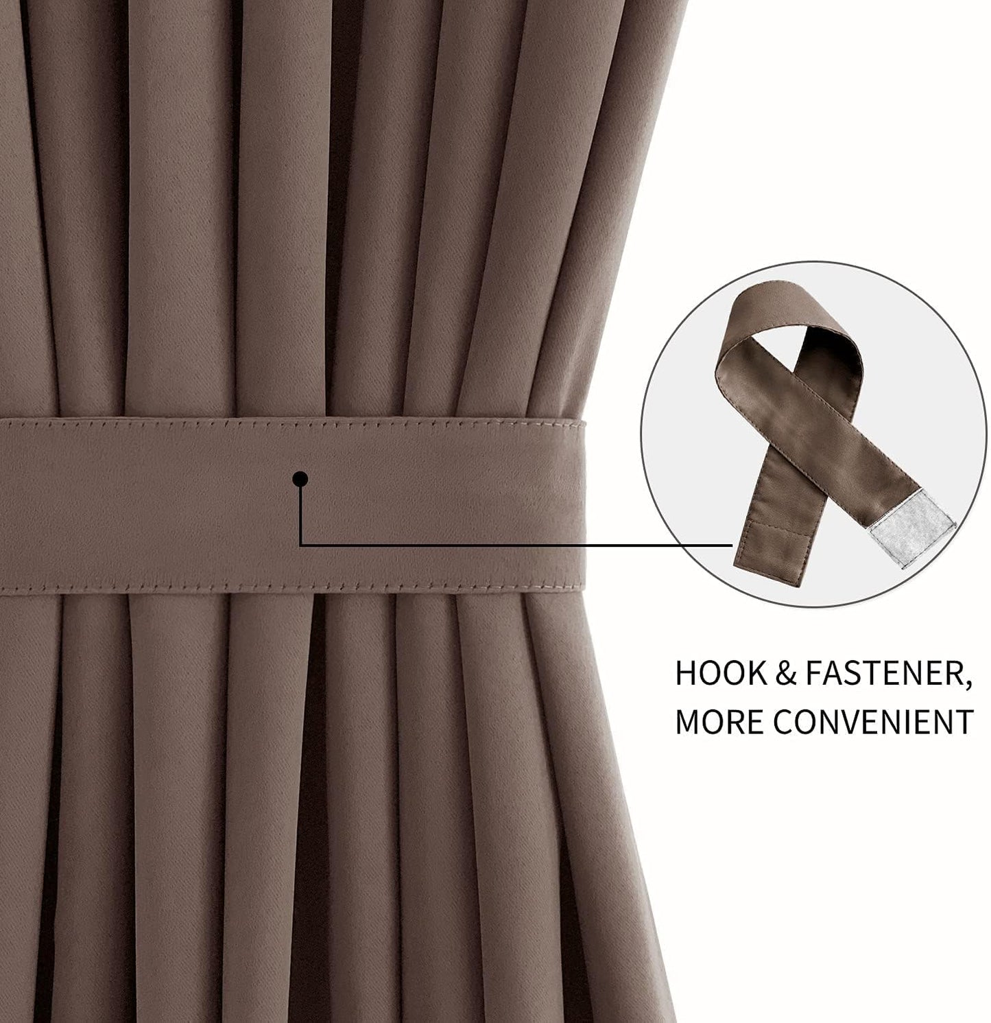 DWCN French Door Curtains – Rod Pocket Thermal Blackout Curtain for Doors with Glass Window, Kitchen and Patio Doors for Privacy, 36 X 72 Inches Long, 1 Curtain Panel with Tieback,Khaki