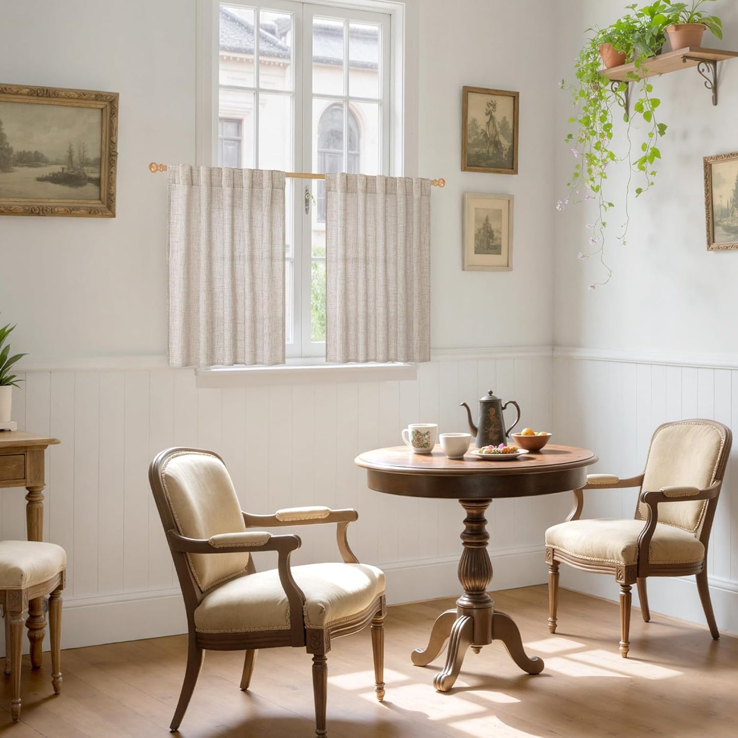 YoungsTex Linen Kitchen Curtains 36 Inches Long for Over Sink, Short Semi Sheer Drapes Light Filtering with Rod Pocket Back Tab for Cafe Bathroom Window, 42 X 36 Inch