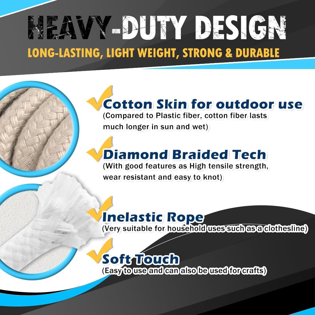 PerkHomy 500lb Cotton Rope 3/16" (5mm) 50 ft Multi Purpose Utility Diamond Braided Cord, Natural Cotton for Clothes Line Camping Crafting Flag Pole, Khaki