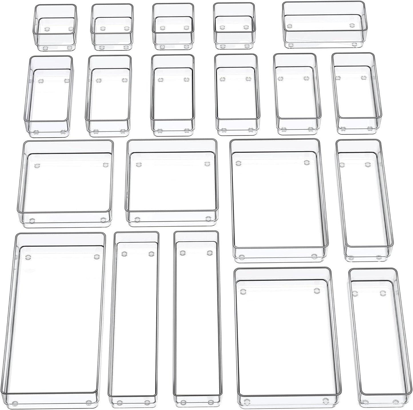 SMARTAKE 20-Piece Drawer Organizer with Non-Slip Silicone Pads, 7-Size Desk Drawer Organizer Trays Storage Tray for Makeup, Jewelries, Utensils in Bedroom Dresser, Office and Kitchen (Clear)