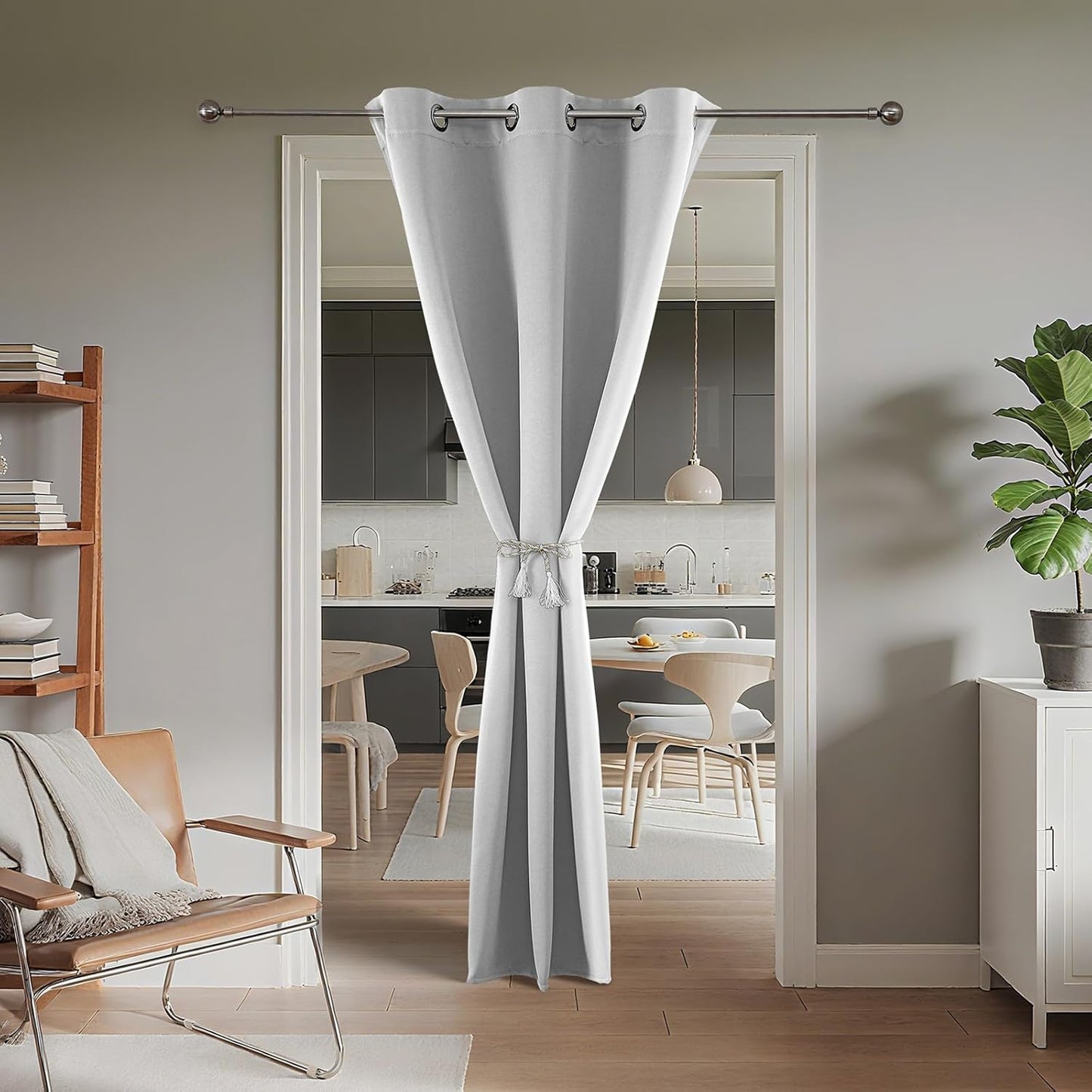 Joydeco Blackout Door Curtain for Doorway Privacy 78 Inches Long, Grommet Closet Curtain for Open Closet, Room Divider for Bedroom Living Room (Greyish White, 40Wx78L, 1 Panel)