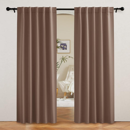 RYB HOME Blackout Curtains 80 inches Long Thermal Insulating Large Window Curtains for Living Room Sliding Glass Door Dining Home Office Backdrop, Mocha, W 42 x L 80 per Panel, 2 Panels