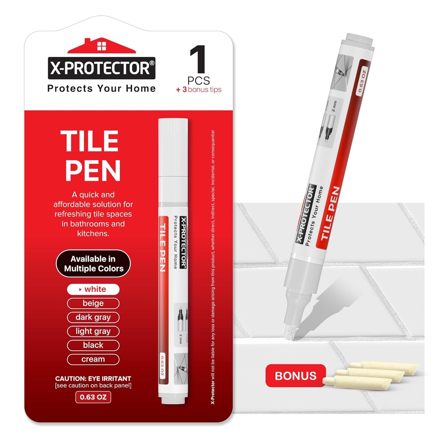 X-Protector Water Based Grout Marker - 1 PC with 4 Tips, White