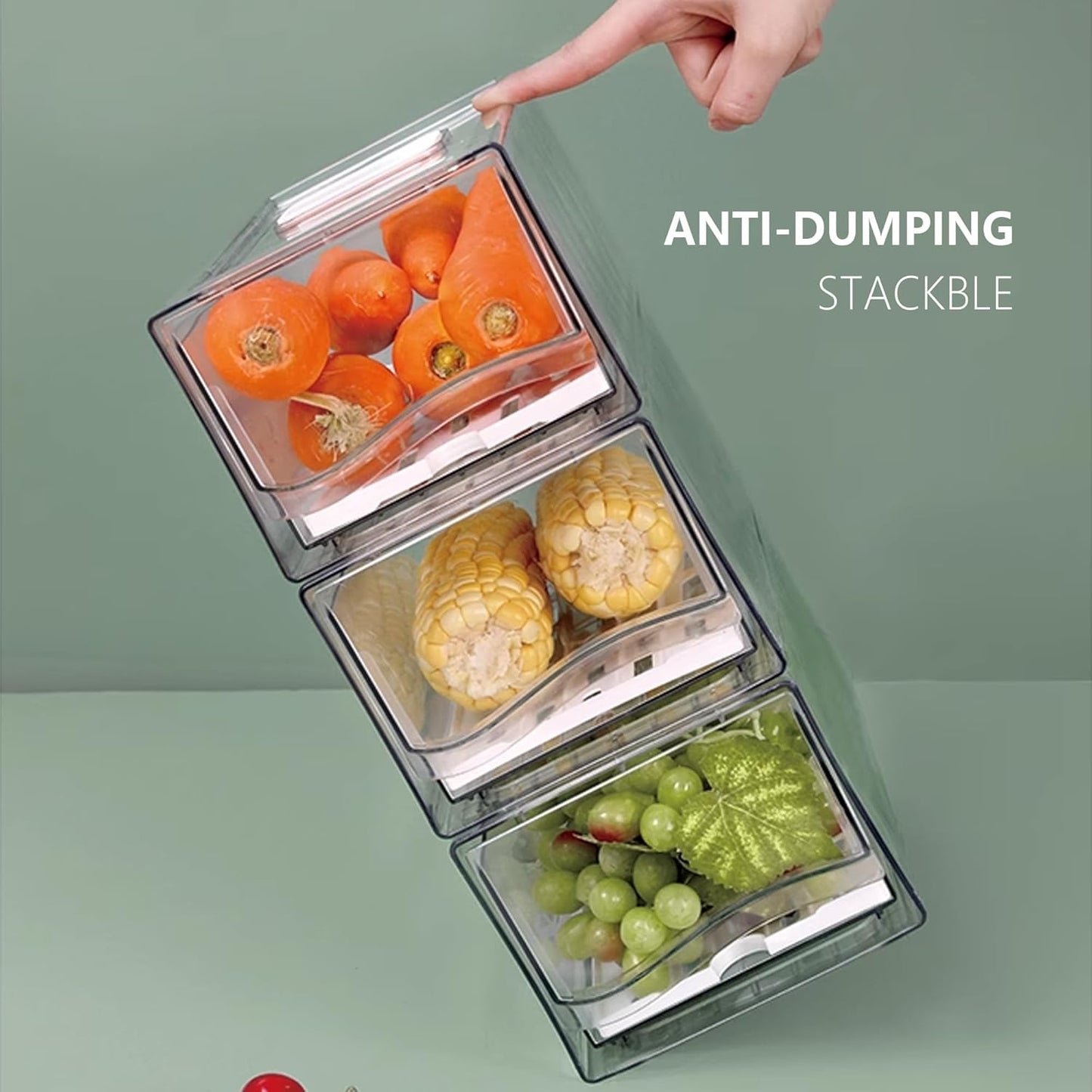 2 Pack Fruit Storage Containers for Fridge with Drain Board, Stackable Refrigerator Organizers and Storage,Reusable Food Storage Containers,Fridge Organizer Drawer for Produce,Fruit,Vegetable,BPA-Free