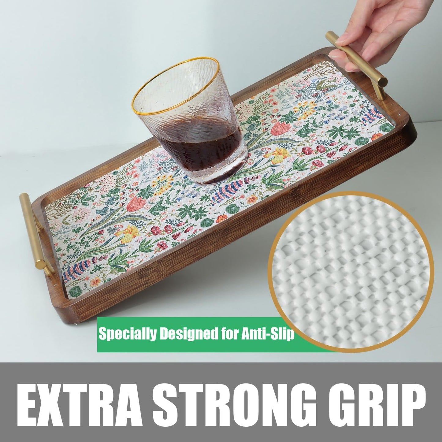 Floral Shelf Drawer Liners, 16IN x 10FT Non Adhesive and Strong Non-Slip Colorful Cabinet Drawer Shelf Liners for Kitchen Wire Fridge, Waterproof Cabinet Liner,Easy to Clean