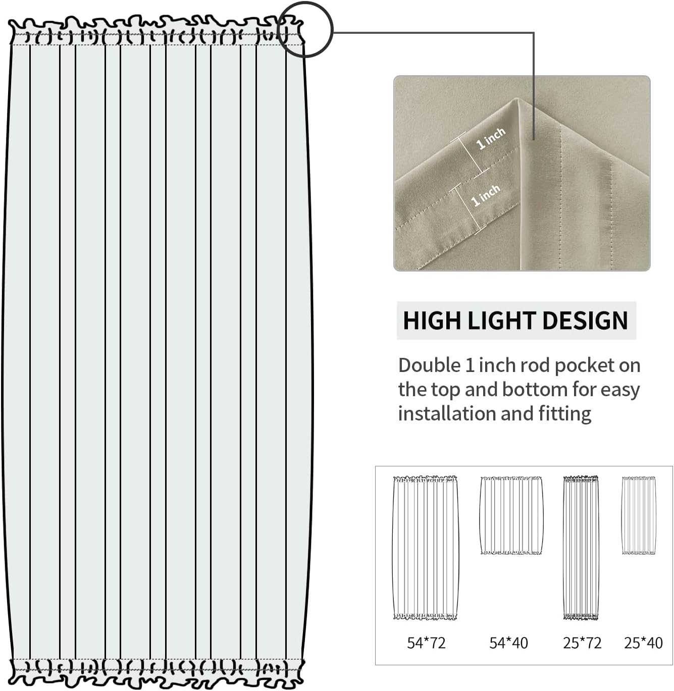 DWCN French Door Curtains – Rod Pocket Thermal Blackout Curtain for Doors with Glass Window, Kitchen and Patio Doors for Privacy, 54 X 40 Inches Long, 1 Curtain Panel with Tieback, Taupe