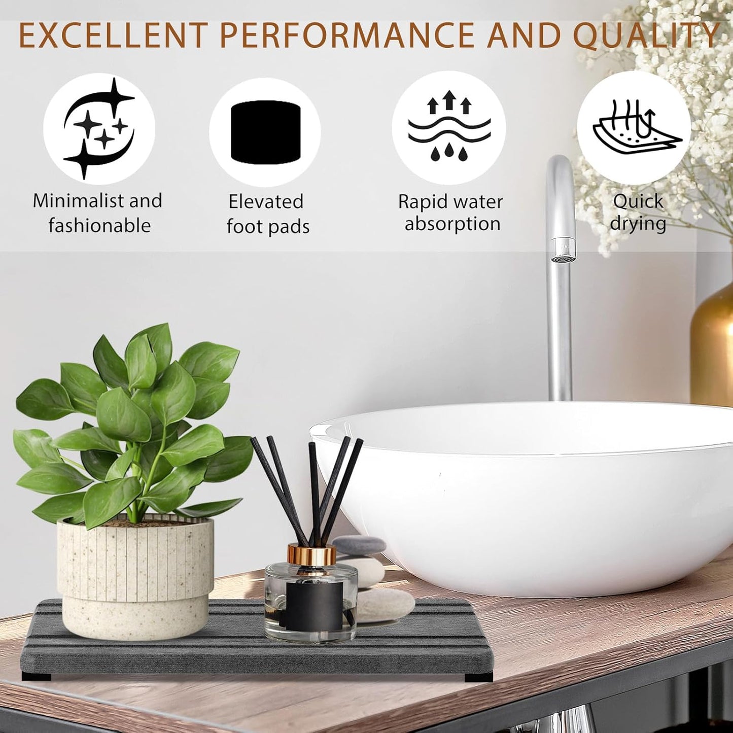 3PCS Water Absorbing Stone Tray, DryingNeat Diatomite Stone Sink Tray, Instant Dry Sink Coasters, Kitchen Sponge Hand Soap Holder, Countertop Fast Drying Counter Trays,8 * 4inch and 4 * 4inch