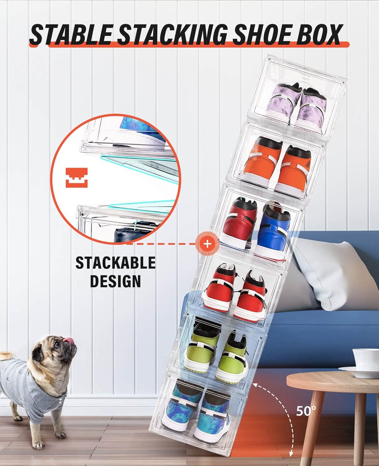 KDOR Shoe Boxes Clear Plastic Stackable 3 Pack Shoe Storage for Sneakerheads, Shoe Display Case Magnetic Door, Strong and Block of UV Protect your Shoes