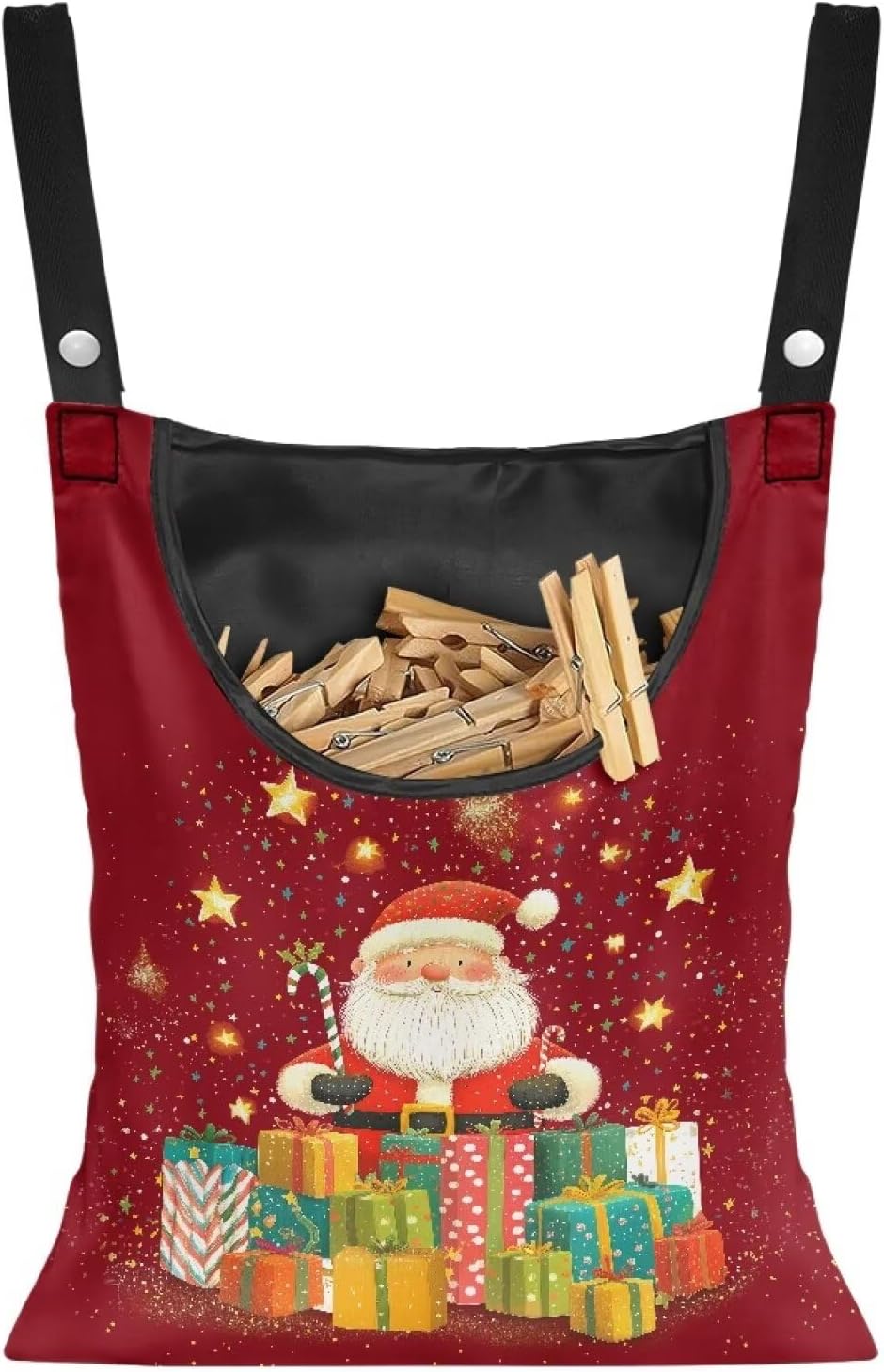 Christmas Santa Claus Clothespin Organizer Bag Shell Beach Clothespin Bags with Hanging Hook Waterproof Clothes Pin Storage Organizer with Large Opening Clothespin Bag