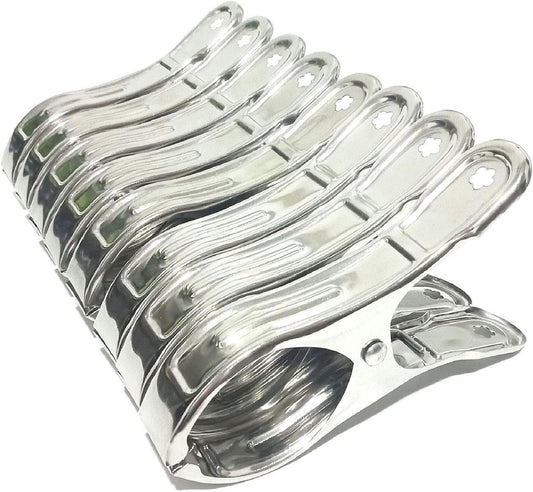 8 Pack Stainless Steel Clothespins, 4.7 Inch Towel Clips for Beach Chairs，Giant Clothes Pins,Metal Clip - Keep Your Towel from Blowing Away, Suitable for Home Use/Beach Chairs on Cruise Ships