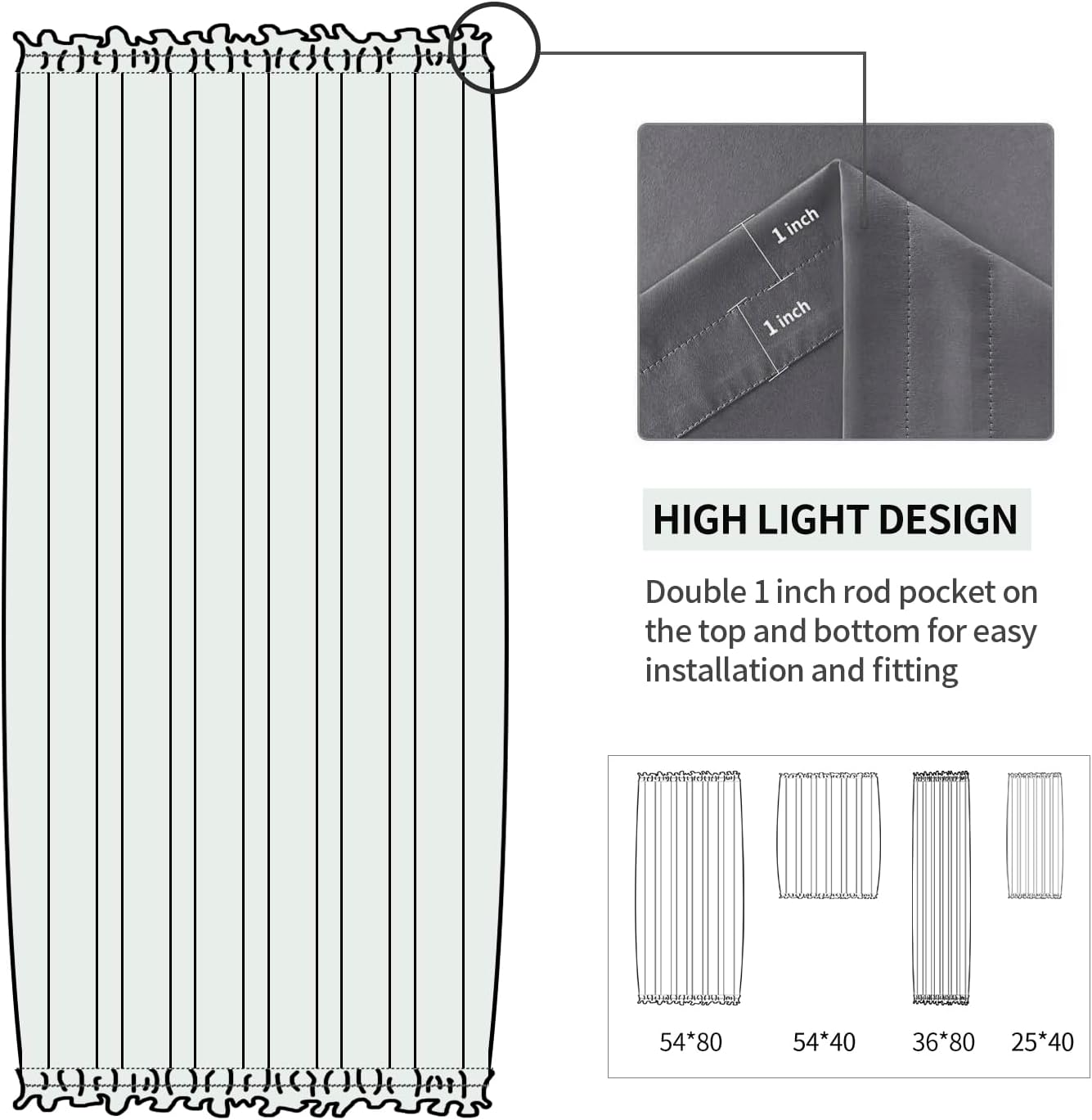 DWCN French Door Curtains – Rod Pocket Thermal Blackout Curtain for Window/Patio Doors/Doorways/Classroom/Kitchen for Privacy, 54W by 80L Inches, 1 Panel with Tieback, Dark Grey