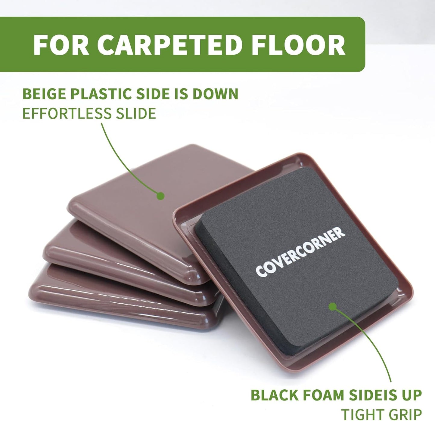 Furniture Sliders for Carpet 16 PCS - 3 1/2 inch Furniture Moving Slider Chair Legs Floors Protectors Square Furniture Movers Sliders – Move Your Furniture Easy & Safely(for Carpet)-Brown