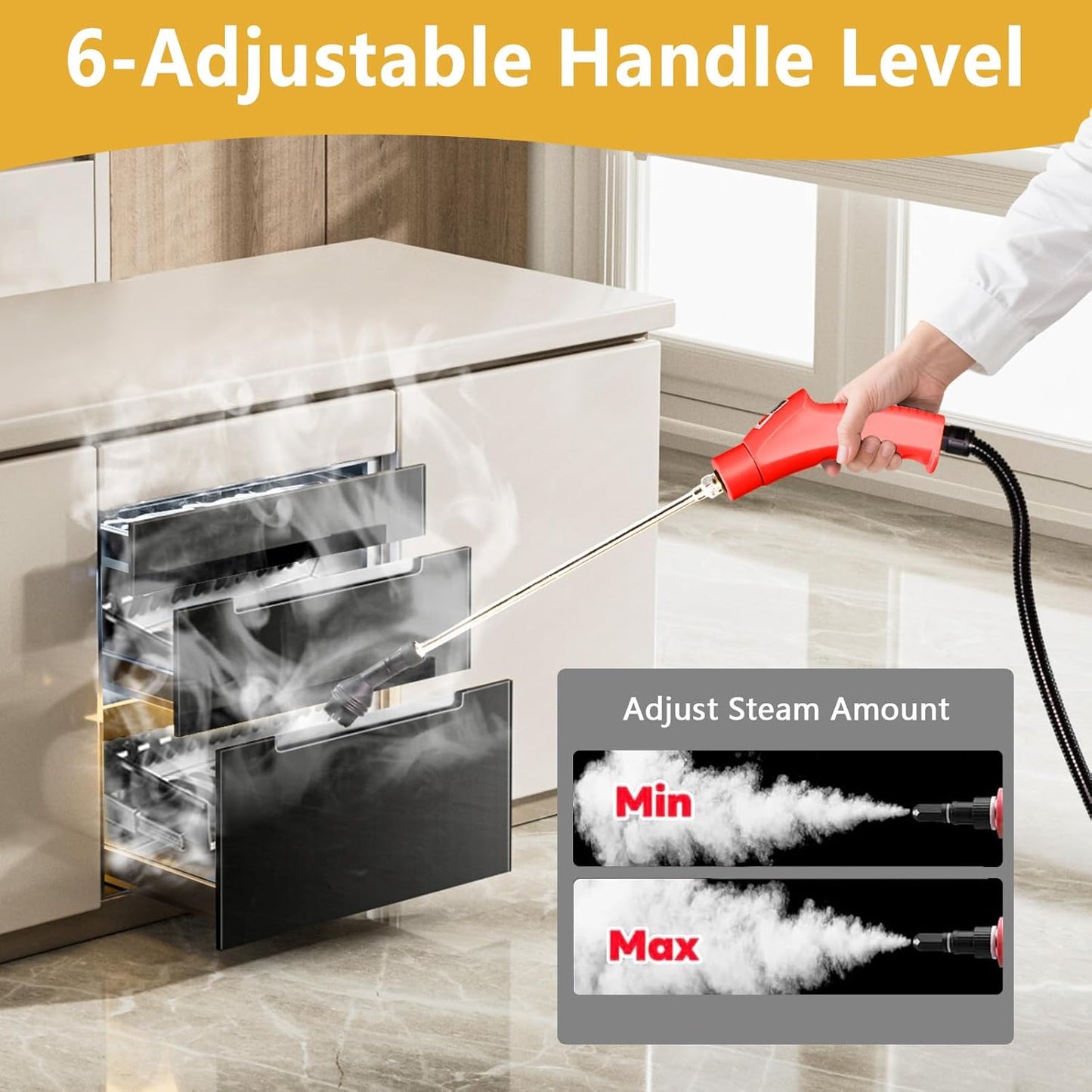 Handheld Steam Cleaner, 1000ml Water Tank, 15S Heat-up Time, Multipurpose Steamer for Home Use, Pressurized Steamer for Cleaning Floor, Upholstery, Grout and Car Red