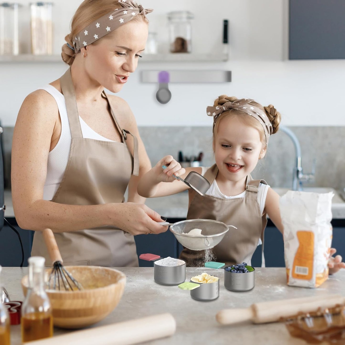 Magnetic Measuring Cups, 7 Stainless Steel Nesting Measuring Cup Set for Measuring Dry or Liquid Ingredients