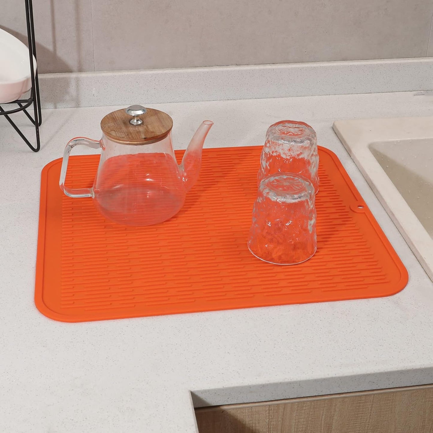 Silicone Dish Drying Mat for Multiple Usage,Easy clean,Eco-friendly,Heat-resistant Silicone Mat for Kitchen Counter or Sink,Refrigerator or Drawer Liner Orange 2XL 24 inches x 18 inches