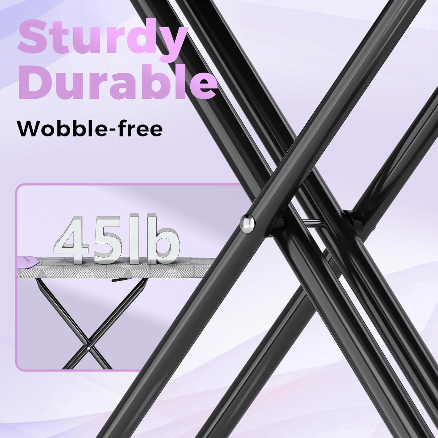 KINGBOARD Ironing Board, Compact Iron Board with Silicon Iron Mat, Heat Resistant Cover, 7 Height Adjustable, Foldable Ironing Board Wall Mount Hanger, 13x43 Grey