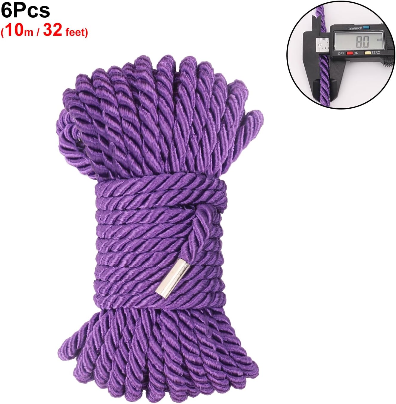 6 PCS Silk Rope Set - 32 Feet Long Nylon Proof Rope Cord and Soft Braided Ropes Black & Purple, Skin Friendly for Crafts, Hanging, DIY Projects and More