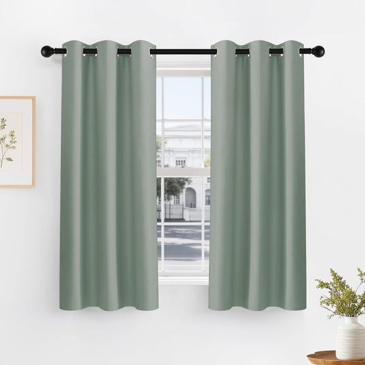 PONY DANCE Black Out Curtains for Bedroom 54 inch Length 2 Panels Set, Thermal Insulated Room Darkening Window Drapes for Living Room, Grommet Top (W34 x L54 Inch, Sage Green)