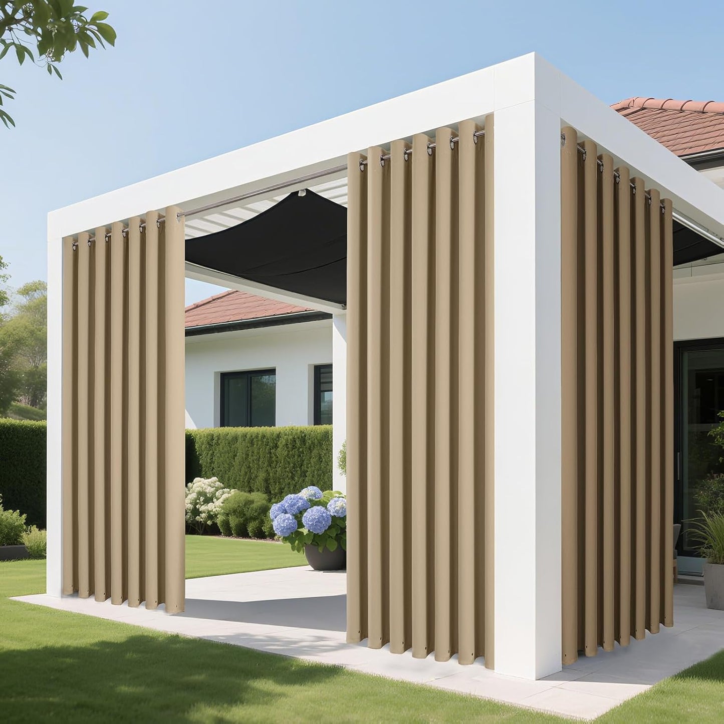 Joydeco Blackout Patio Sliding Door Curtains 84 Inches Long, Grommet Privacy Room Divider Curtains, Extra Wide Thermal Blackout Drapes for Bedroom Living Room (Light Beige, 70Wx84L, 1 Panel)