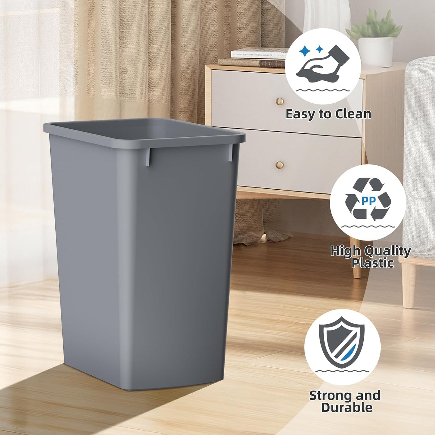 ROOMTEC Lightweight and Durable Slim Trash Can, Wastebaskets for Office, Workspace, Kitchen, Bathroom