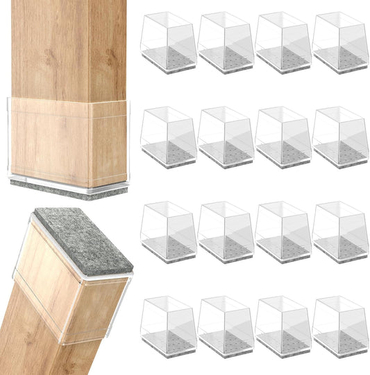 Rectangle Chair Leg Protectors for Hardwood Floors,16 PCS Silicone Covers to Protect Wood Tile Floors Felt Pads Furniture Leg Caps Reduce Noise. Easy to Move. (Clear,2 x 4 Inch, Rectangular)