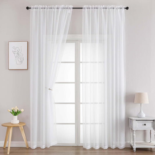 Chyhomenyc White Sheer Curtains 78 Inches Long 2 Panels Set for Living Room, Light Filtering Voile Lightweight Bedroom Curtains, Solid Window Treatment Drapes, Each 42W x 78L
