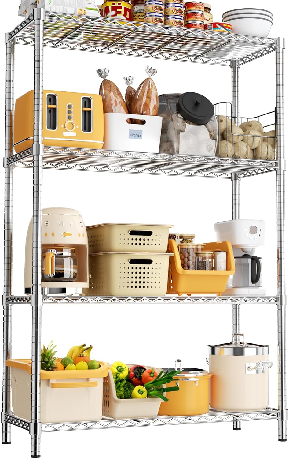 Storage Shelves, 36" L x 14" W x 54" H Heavy Duty Garage Wire Shelving Unit Loads 1400LBS, 4-Tier Adjustable Metal Industrial Utility Shelf Rack for Kitchen, Laundry Room, Basement