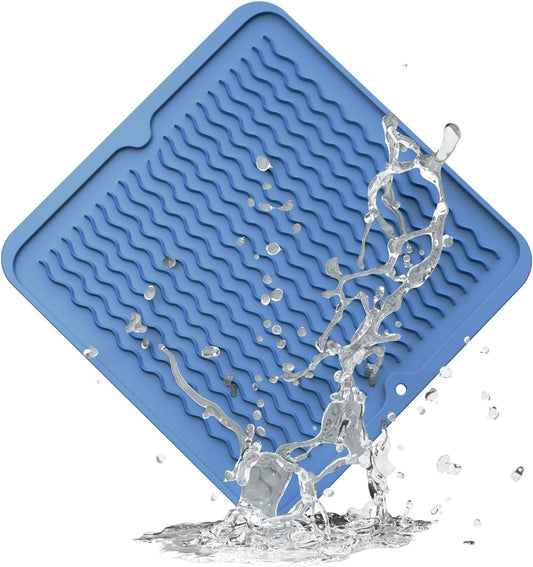 ZLR Silicone Dish Drying Mat for Kitchen Counter, Eco-Friendly Fast Dry Dish Mat, Easy Clean Multi Usage Drying Matt, Heat Resistant Trivet, 12" x 12" Middle, Lichen Blue