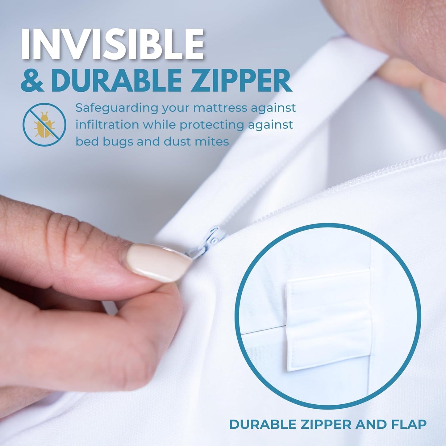 Full/Double 54x75” Premium Waterproof Zippered Mattress Encasement, 100% Cotton, Hypoallergenic, Six Sided Mattress Cover, Invisible Zippered, Soft Breathable up to 15" Deep - Rest Line